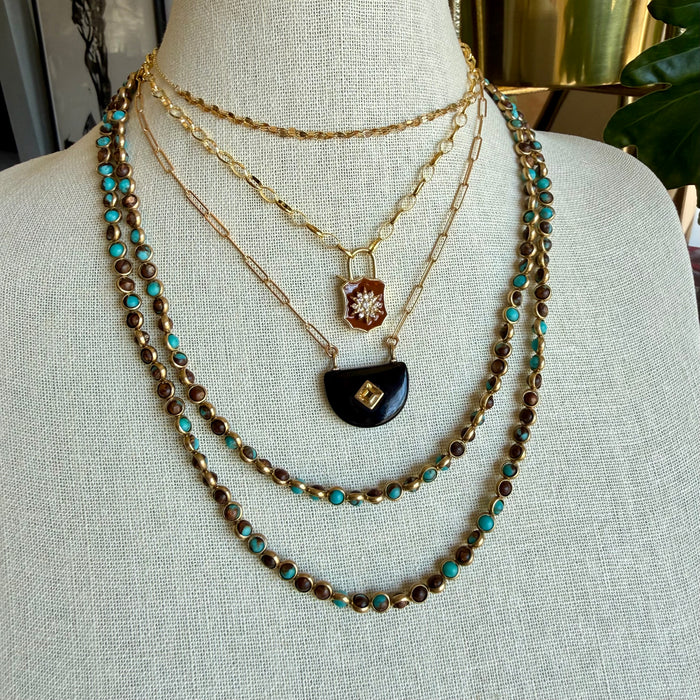 Brown Enamel & Diamond Shield Padlock Necklace