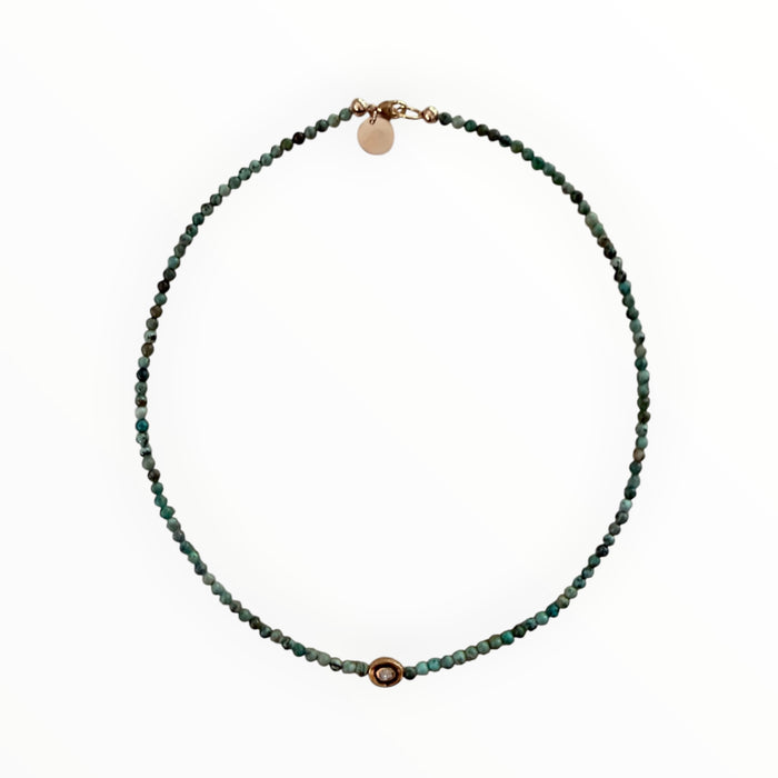 Tiny Natural Turquoise & Polki Diamond Choker (Heidis stack)