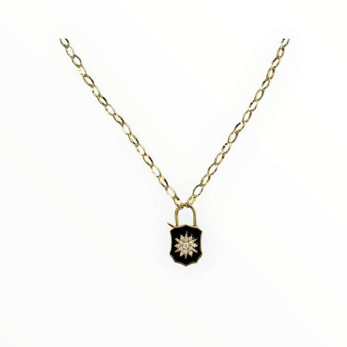 Black Enamel & Diamond Shield Padlock
