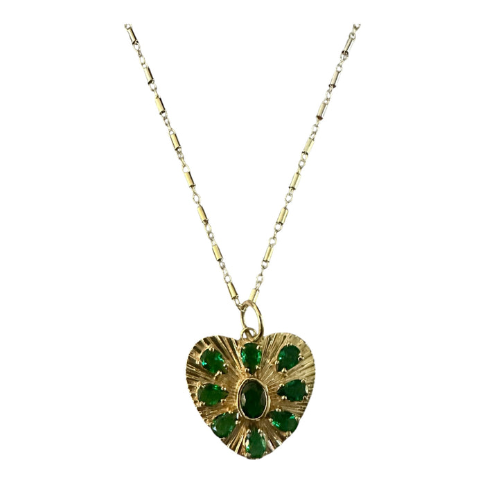 Fluted Emerald Heart Pendant Necklace