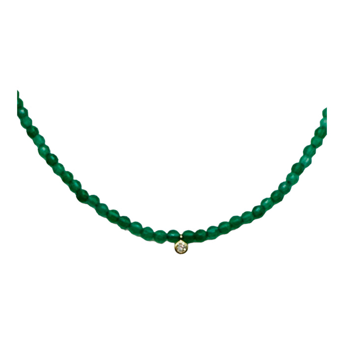 Faceted Green Onyx & Diamond Drop