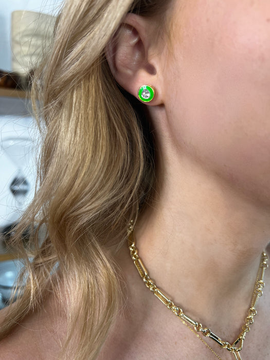 stud earrings of enamel, gold vermeil & polki diamonds