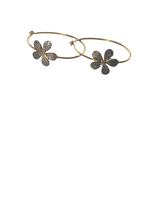 Pave Diamond Flower Hoops