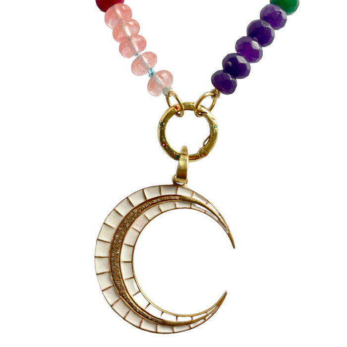 WHITE & GOLD Crescent with Rainbow necklace